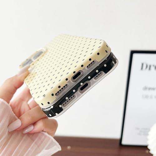 Yeddabox for iPhone 16 Pro Case Cute Polka Dot Phone Case Soft TPU Slim Shockproof Phone Cover for Women Girls, Black thumbnail 5