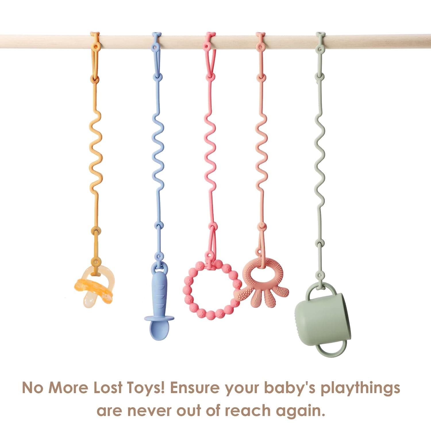 Silicone Toy Straps for Baby Stroller - 5 Pack Adjustable Toy Safety Straps for Baby Pacifier Teether - Sippy Cup Straps for Strollers, High Chair, Cribs, Car Seat, Bags - BPA Free, Multi Colors thumbnail 4