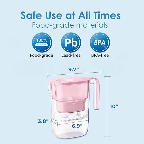 Waterdrop Water Filter Pitcher with 1 Filter, 5X Times Lifetime, Lasts 200 Gallons, for Fridge, Countertop and Gift, Reduces PFOA/PFOS, Chlorine, 7-Cup Capacity, Elfin, Pink thumbnail 2