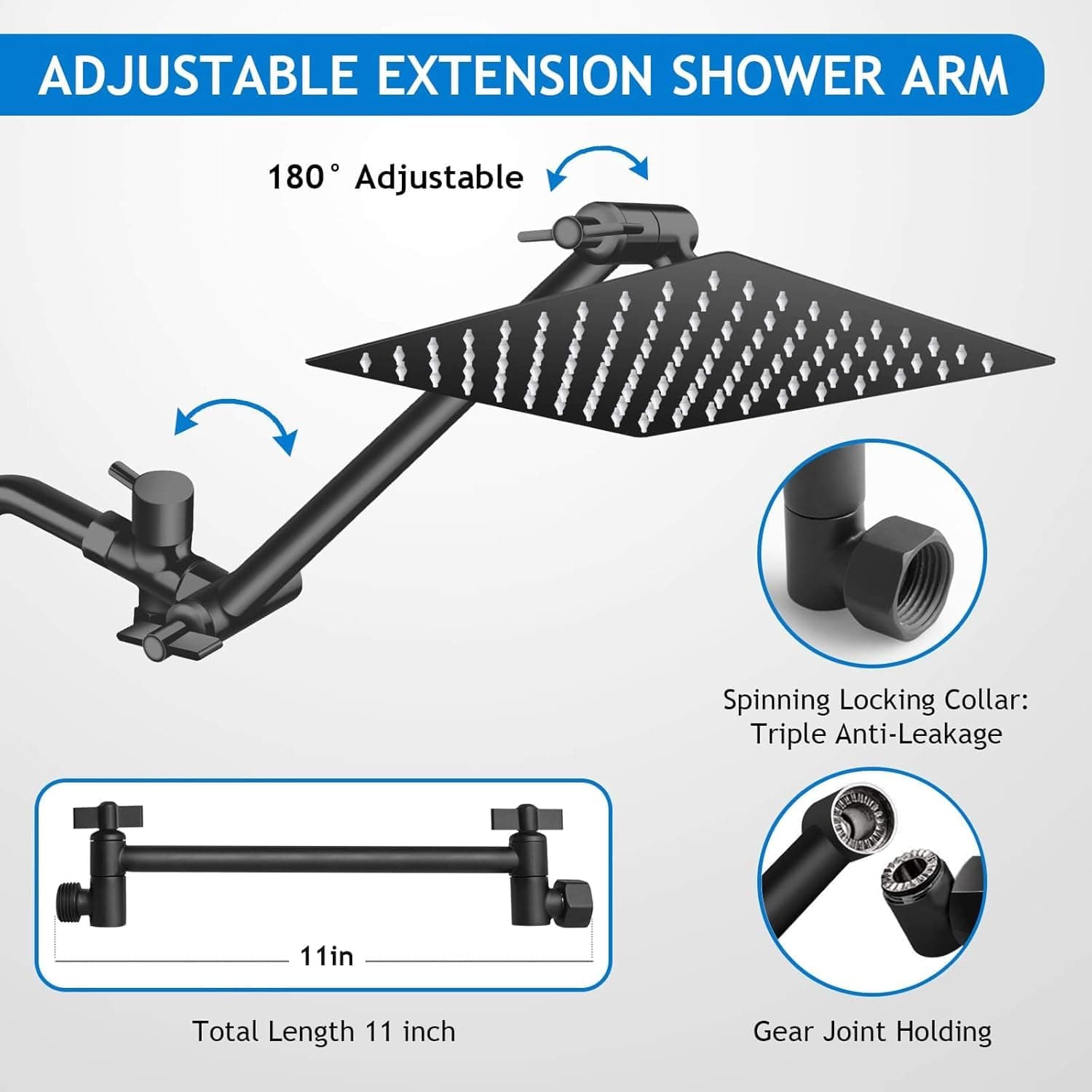 Regaderas para Baño de Lluvia de Alta Presión de 8 "/ ducha de 5 Modos Rociado mano, con brazo de extensión de 11 '', cabezal de ducha ajustable con soporte, manguera de 1,5 m (Negro) thumbnail 5