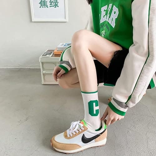Xhonp 5 Pairs Cute Big C Letter Crew Socks Sports,Casual,Striped for Women Socks thumbnail 3