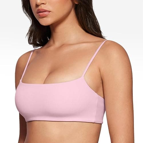 INGIA Women's Square Neck Sports Bra Spaghetti Strap Padded Cami Yoga Wireless Square Back Workout Bra Crop Top thumbnail 3