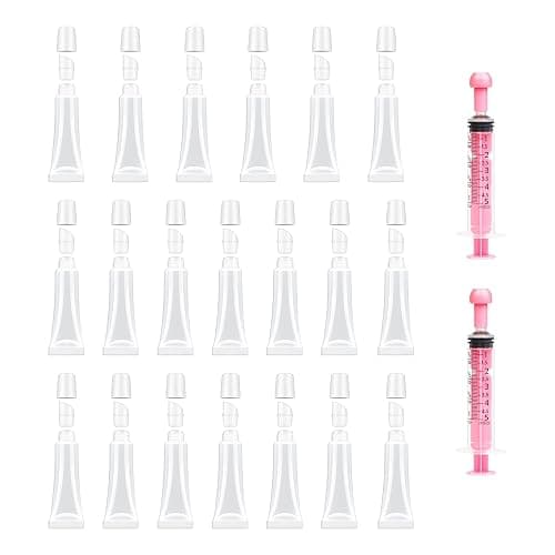 uadbau 20 PCS Empty Lip Gloss Tubes - 10ml Clear Lip Balm Tubes with 5ml Syringes - Refillable Squeeze Lip Balm Containers - Mini Cosmetic Soft for DIY Lip Gloss and Travel Toiletries - Image 1