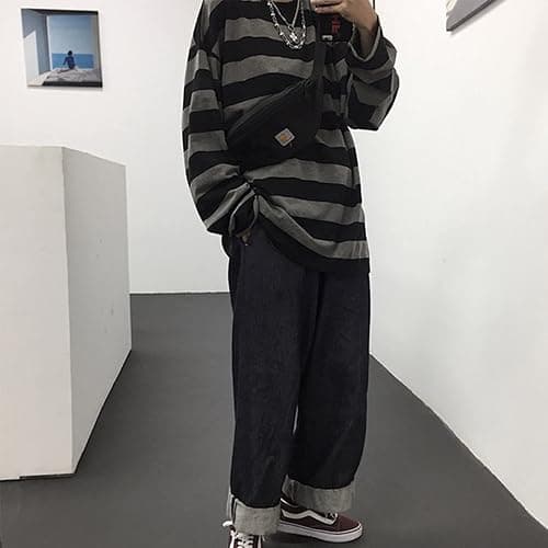 Women Harajuku Oversized Stripe Casual Long Sleeves Crewneck T-Shirt Tee Tops thumbnail 3