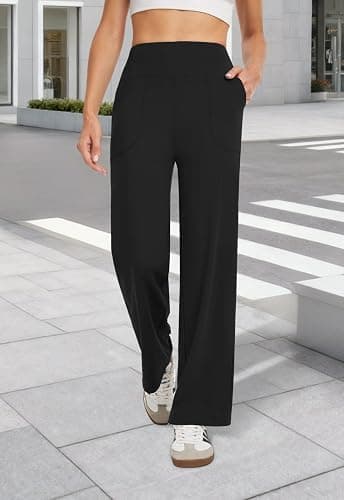 COPYLEAF Wide Leg Pants Woman High Waist Yoga Pants with Pockets Loose Stretch Dress Work Sweatpants Casual Lounge thumbnail 2