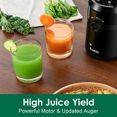 Fretta Cold Press Juicer Machines, Self-Feeding juicer with 108mm&1.0L Feeding Chute for Whole Fruits and Vegetables, Automatic 200W Masticating Juicer, High Yield Juice Extractor, BPA-Free, Black thumbnail 6