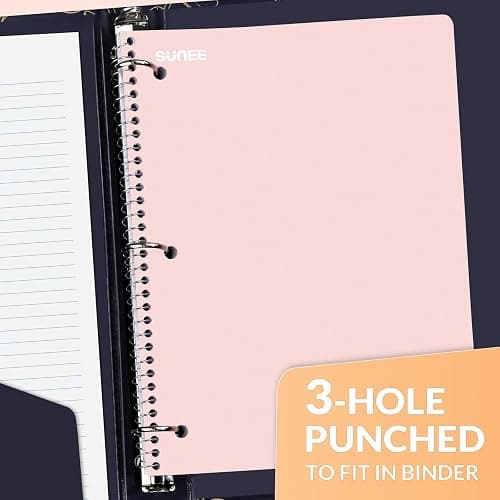 SUNEE Spiral Notebooks, 1-Subject, 5 Pack, College Ruled Paper, 8" x 10-1/2", 70 Sheets per Notebook,3-Hole Punched Paper, Pink,Purple, Blue, Green, Yellow Spiral Lined Notebooks for School,Work thumbnail 6