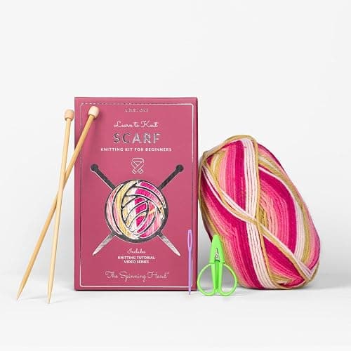 The Spinning Hand Knitting Kit for Beginners Adults – Learn to Knit Scarf Kit with Yarn, Needles & Step-by-Step Video Tutorials – Complete Starter Set (Dragonfruit) - Image 1