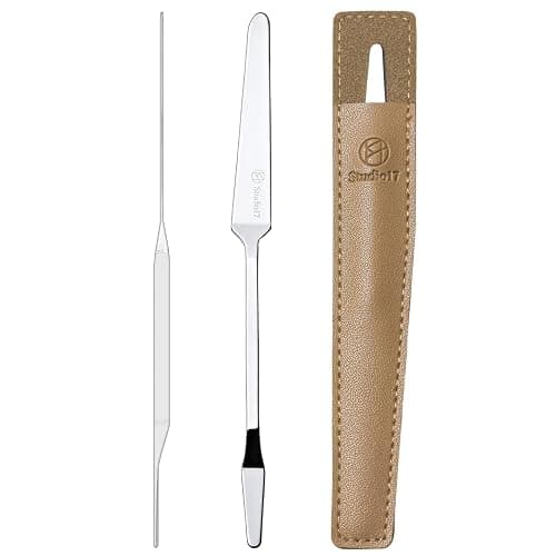 STUDIO17 Foundation Spatula Made of Stainless Steel | Professional Makeup Spatula for Even Application of Foundation | Double Edged Spatula for Small Area of Face | Pouch Included for Clean Storage - Image 1