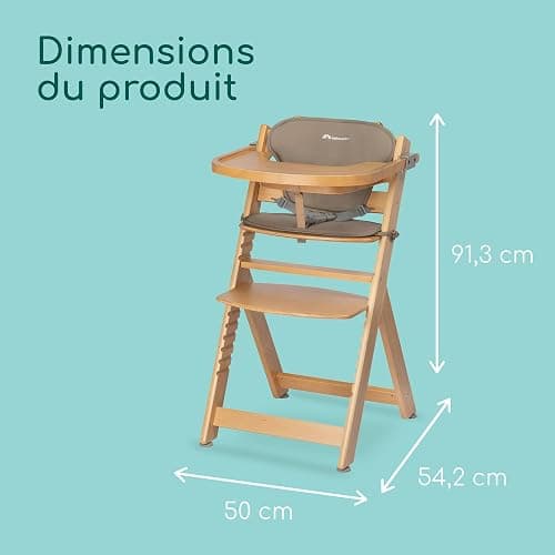 Bebeconfort Timba + Coussin, Chaise Haute Bébé Evolutive, 6 Mois - 99 Ans, Jusqu'à 110 kg, Plateau Amovible, Assise/Repose-pieds Réglables, Compatible avec Timba Baby, Bois Naturel + Beige thumbnail 3