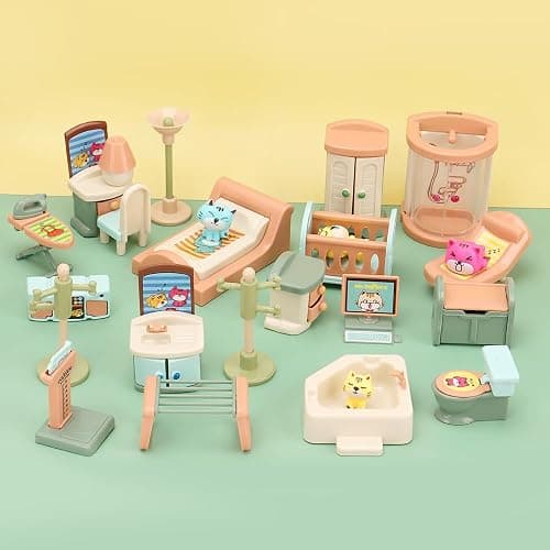 BananMelonBM 50 Pack Kids Little Dollhouse Furniture Set Toys House Big Dreams for Baby Children Girls Boys Age 3+,Miniature Accessories Educational Pretend Play Toys for Toddler thumbnail 2