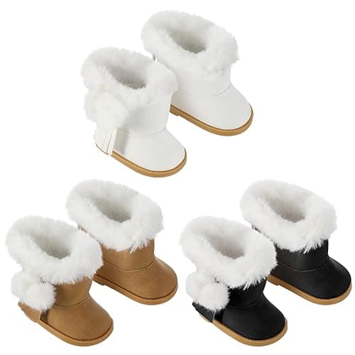 Bencailor 3 Pairs 18 Inch Doll Shoes Boots Dolls Snow Boots Accessories for 18 Inch(Black White Brown)