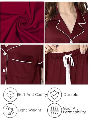 WJing Yi Jia 4Pcs Pajamas Set for Women Sleepwear Womens Soft Pajama Sets Button Down Nightwear Knit Pjs Lounge Sets XS-XXL thumbnail 3