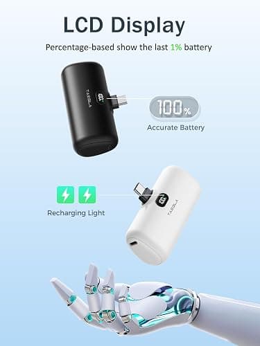 Taegila 2Pack Portable Phone Charger for iPhone 17, USB C Power Bank 5000mAh with Built-in Cable & LCD Display, Compact Mini Battery Pack for iPhone 15 16 17 Series, Samsung Galaxy, Android Phones thumbnail 4