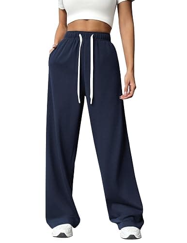 PINSPARK Wide Leg Sweat Pants for Womens High Waisted Baggy Sweatpants Casual Drawstring Workout Pants with Pockets - Image 1