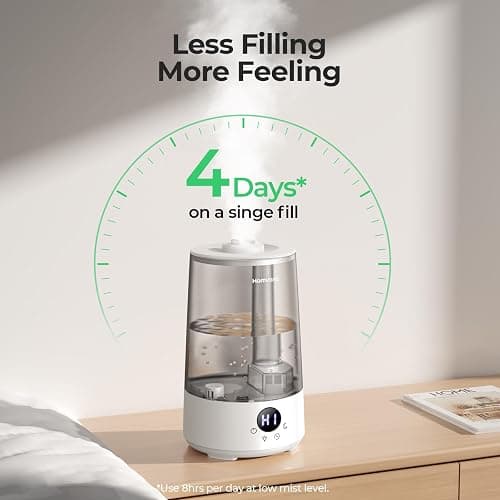 Homvana Humidifiers for Bedroom Home, 3.6 L Cool Mist Top-Fill 34H Super Long Time, Quiet 16dB, Baby Humidifier, Oil Diffuser Large, Plants, Nursery, Office BPA FREE, 7 Color Light (Grey) thumbnail 5