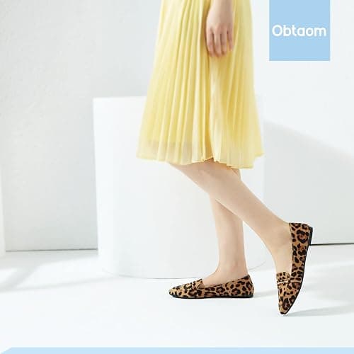 Obtaom Women's Pointy Toe Loafer Flat Comfortable Faux Suede Work Shoes,Cute Penny Loafer Slip On Ballet Flat - 7 - Leopard Print thumbnail 7