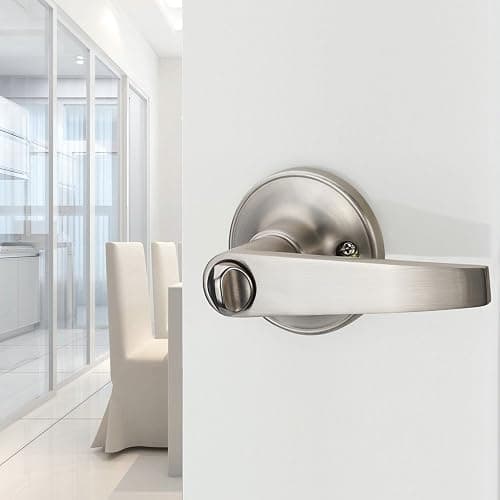 1 Pack of MANREN Lever Keyed Entry Door Lever Handle Lock, Universal Door Knob Hardware,Nickel Brushed Color (MR802-CA) thumbnail 2