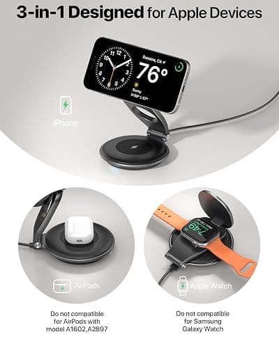 EXW Travel Charging Station for Magsafe Charger,Wireless Charging Station for Apple Multiple Devices,Magnetic Foldable Charger for iPhone 16-12 Series for Apple Watch & AirPods(30W Charger Included) - Black thumbnail 7