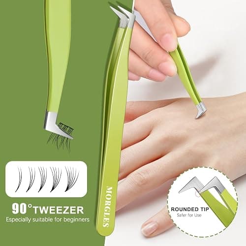 MORGLES 5pcs Eyelash Extension Tweezers High Precision, Straight and Curved Volume Lash Tweezers for Extensions, Crafting, Girls Women Beginners thumbnail 4