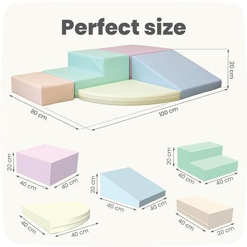 IGLU Soft Play Corner Climber Montessori Foam Blocks for Toddlers 1 Year Old with 5 Shape Forms Equipment for Kids in Pastel Colors thumbnail 3