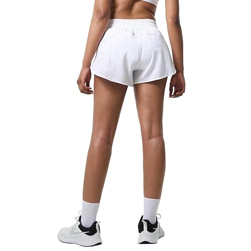 Aurefin Athletic Shorts for Women,Women's Quick Dry Workout Sports Active Running Track Shorts with Elastic and Zip Pockets - Regular Fit - Medium - White thumbnail 3