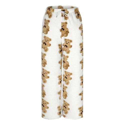 Zeiayuas Fleece Lounge Pants for Women UK Teddy Bear Pyjamas Bottoms Winter Plush Fluffy Pajama Pants Comfy Soft Warm Sleepwear Faux Fur Loose Trousers Girls Cute Print Trousers thumbnail 4