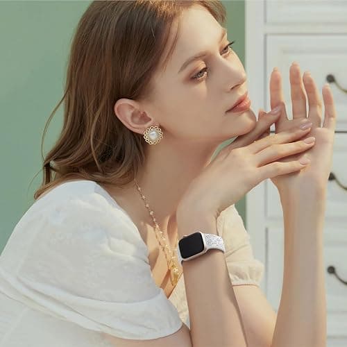 SNBLK 6 Pack Floral Engraved Bands Compatible with Apple Watch Bands for Women & Men, Soft Silicone Cute Flower Pattern Sport Strap for iWatch Series 1-10, Ultra, SE thumbnail 7