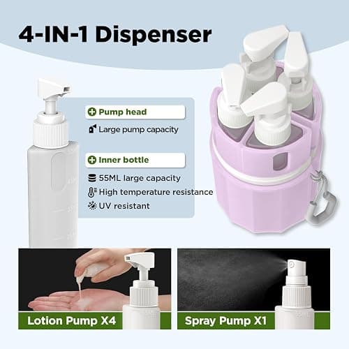 YOTIME 4in1 Travel Dispenser Bottle, TSA Approved Travel Size Containers | TSA Approved, Vacuum Suction for Smooth Walls, Leak-Proof, Ideal for Hotel, Gym, Camping, Pink thumbnail 5