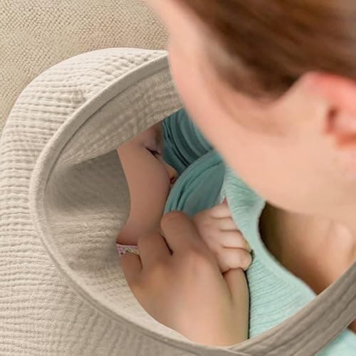 Aolso Breastfeeding Cover Nursing Cover, Muslin Cotton Soft Breathable Nursing Cover, Adjustable Strap Breast Feeding Coverall for Car Seat Blanket and Stroller Coverall (Khaki) thumbnail 6