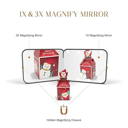 Kakuje Compact Mirror, 1X/3X Magnification LED Pocket Mirror with Nternal BIattery, Pink Mini Mirror for Purse, Pocket,Travel and Present - Black thumbnail 6