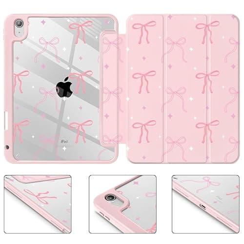 Tuiklol Case for iPad 11 inch (A16 Chip) 2025 11th Gen/iPad 10.9 inch 2022 10th Gen, Buit in Pencil Holder with Shockproof Cover Clear Transparent Back Shell Auto Wake/Sleep,Pink Bows thumbnail 7
