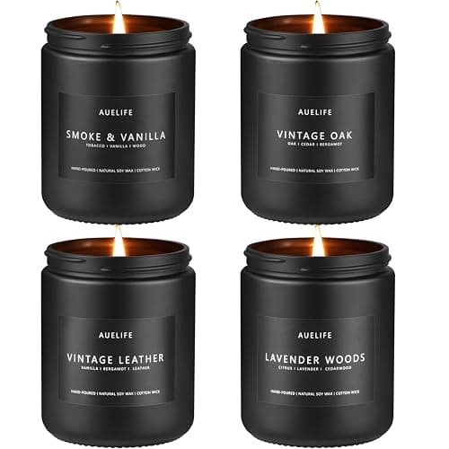 Scented Candles Set | Men Candle Set, Scented Candles for Home, Gifts for Men Aromatherapy Gift Set - 4 Pack Manly Gifts for Dad Fathers Day, Soy Candle of Leather/Smoke & Vanilla/Oak/Lavender - Image 1