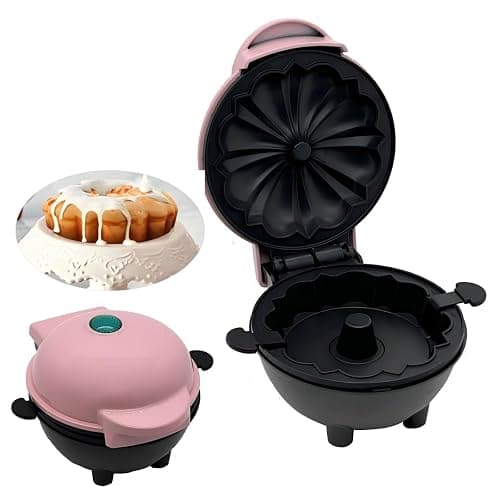 Cake Maker Lava Cake Maker Mini Donut Maker Waffle Maker Pancakes Maker Machine for Breakfast, Snacks, Desserts Non-stick Surface, Cake Machine, Double-sided Heating, Pink - Image 1