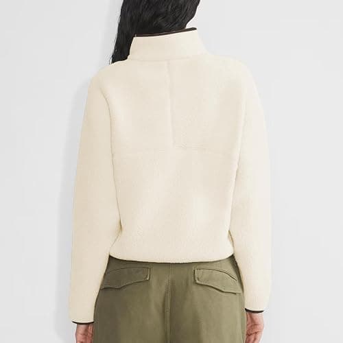 Keeliya Womens Fleece Sweatshirts Cropped Half Zip Fuzzy Warm Sherpa Pullover Varsity Jackets with Zipper Pockets thumbnail 3