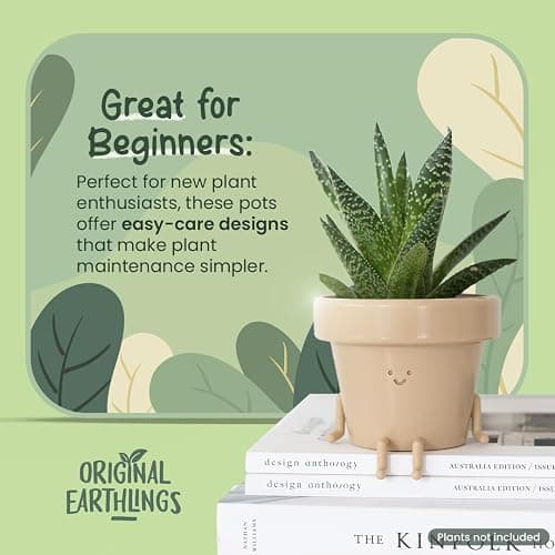 Original Earthlings Sitting Small Plant Pot - 4 Inch Cute Plant Pot - Succulent & Cactus Christmas Planters, Removable Drainage Plug, Cute Decor Plant Gifts for Plant Lovers, Teacher Gifts thumbnail 5