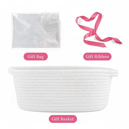 Woven Basket – Small Woven Storage Basket With Handle, Gift Basket Empty, Small Baskets for Gifts, Cotton Rope Basket for Dog Toy, Towel, Easter Egg, Home Organisation, Nursery, Bathroom, Bedroom thumbnail 4