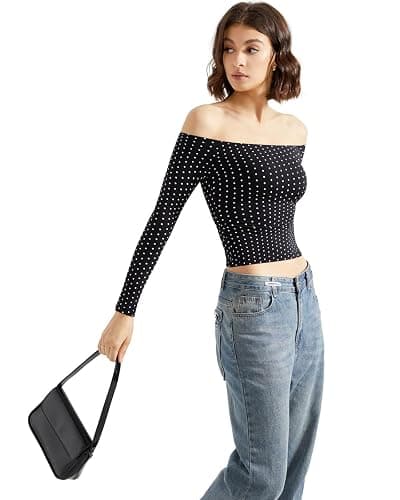 SUUKSESS Women Off Shoulder Double Lined Long Sleeve Shirts Basic Going Out Tops thumbnail 4