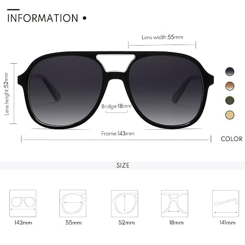 Appassal Retro Polarized Aviator Sunglasses Womens Men Vintage Double Bridge Square Sun Glasses AP3606 thumbnail 4