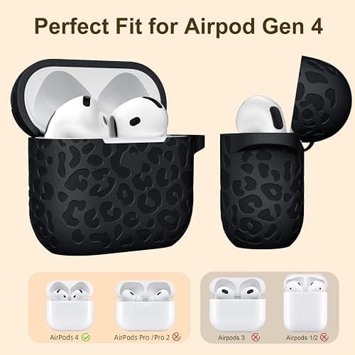 DGege Leopard Engraved for AirPods 4 Case Cover 2024,Soft Silicone Protective Case Compatible with Apple AirPods 4th Generation Case for Women,Cute AirPod 4 Case Accessories with Keychain (Black) thumbnail 5