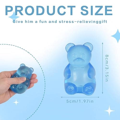Gummy Bear Squishy Toy for Kids Ages 3+ & Adults, Slow Rising Squeeze Bear, Soft High-Density Handheld Sensory Toy, Cute Party Favor, Classroom Prize & Desk Toy (Blue) thumbnail 2