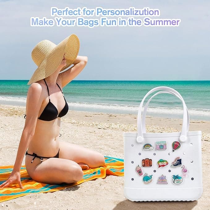 GBB Rubber Tote Bag Small Beach Bag Waterproof Outdoor Tote Bag Washable Tote Portable Travel Bag Open Handbag for Daily thumbnail 4