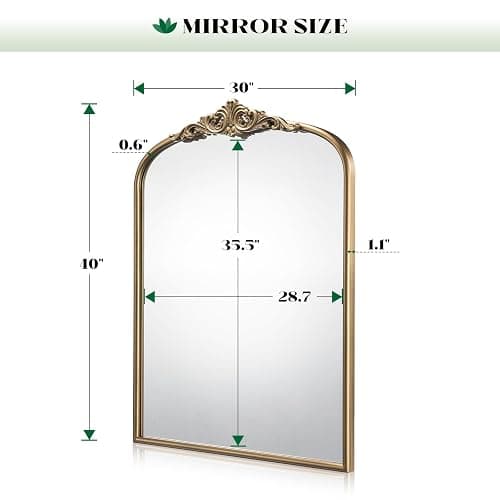 Wiserset Vintage Baroque Arched Wall Mirror, 30"x40" Antique Gold Bathroom Wall Mirrors, Large Ornate Arch Bronze Mirror for Over Sink, Fireplace, Entryway, Living Room, Hanging or Leaning thumbnail 2
