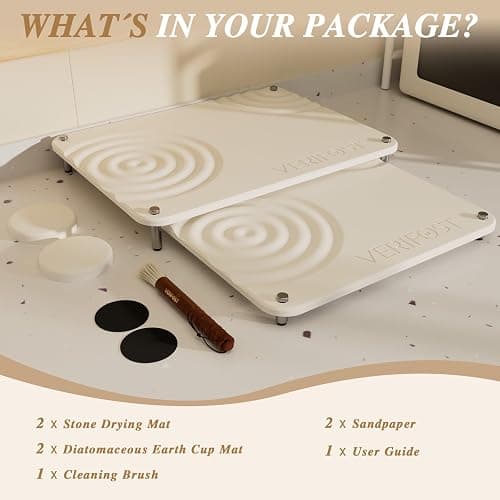 Pearl White 2PCs Large Drying Stone for Kitchen Counter, Stone Dish Drying Mat for Kitchen Counter, Quick Dry Mat with Non-slip Feet thumbnail 9