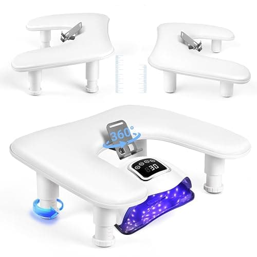 Manicure Arm Rest for Nails Tech: U-shaped Adjustable Nail Arm Rest with Phone Holder - Comfortable PU Leather Cover Nail Tech Arm Rest for Professionals Home & Salon - White - Image 1