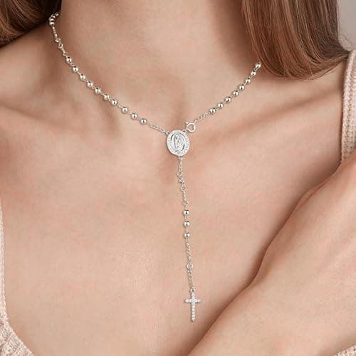 FEEL STYLE Virgin Mary Rosary Necklace for Women - 14K Gold Plated Y-Necklace for Women Cross Necklace Religious Jewelry thumbnail 2