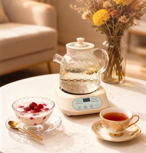 Electric Glass Teapot with Digital Display, Clear Ribbed Design, Temperature Control, Heating Base thumbnail 2