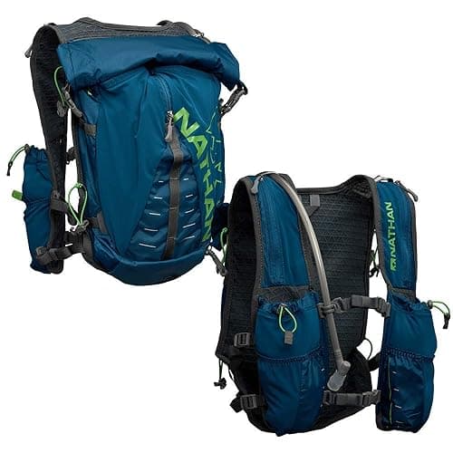 Nathan TrailMix Running Vest/Hydration Pack. 12L (12 Liters) for Men and Women | 2L Bladder Included (2 liters). Zipper, Pocket - Charchoal/Sailor Blue - Unisex - One Size Fits Most
