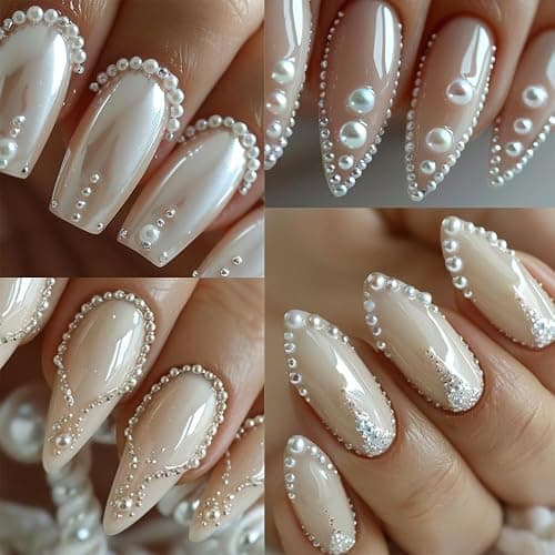 Multi Sizes Round and Half Round Pearls 3D Nail Charms, White Flatback Pearls Nail Jewelry for Women Girls Manicure Nails Supplies DIY Crafts Decorations…… thumbnail 3
