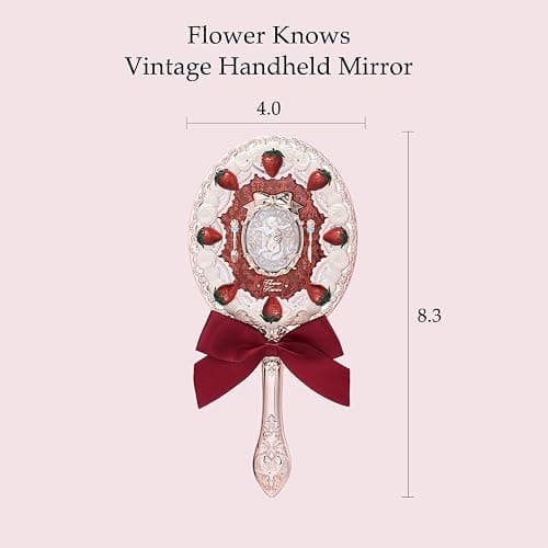 Flower Knows Strawberry Cupid Hand Mirror,Vintage Handheld Mirror,Fancy & Pretty Princess Mirror with Long Handle,Gift for Girls & Women(Red Velvet) thumbnail 3